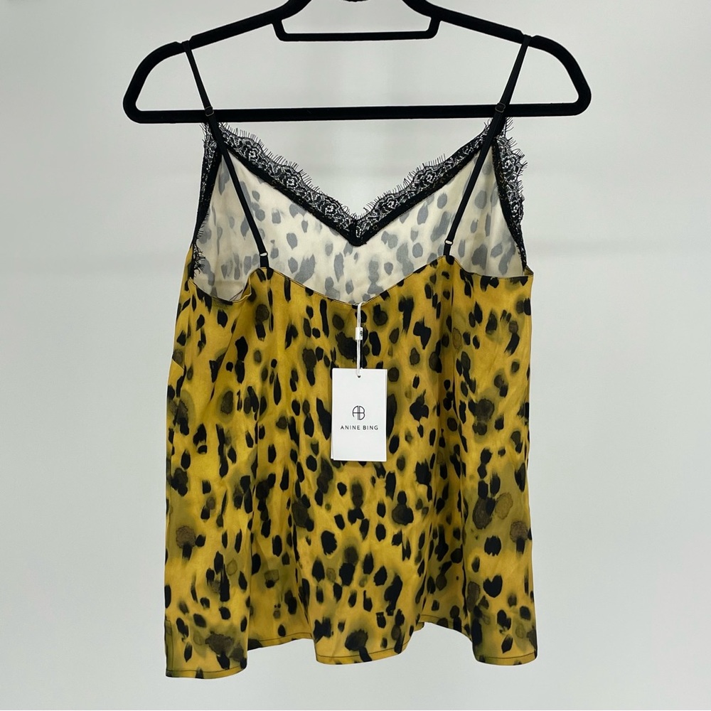 ANINE BING NWT SILK LEOPARD PRINT CAMISOLE TANK TOP MEDIUM LACE TRIM MEDIUM - Picture 4 of 12